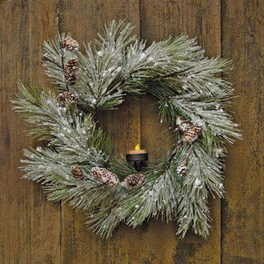 Flocked Pine Wreath w/Pinecones, 18